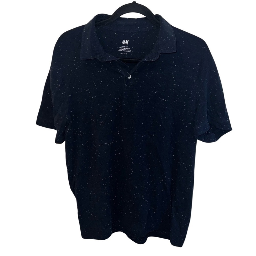 H&M Slim Fit Men’s Large Black Polo Shirt Speckled Casual Modern Style